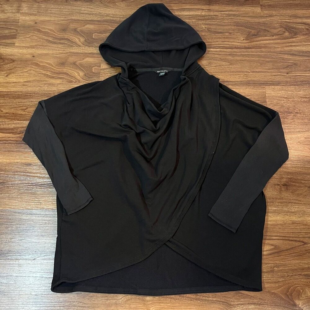 Athleta Sweater Women Medium Purana Wrap Long Sleeve Hooded Black Active Workout